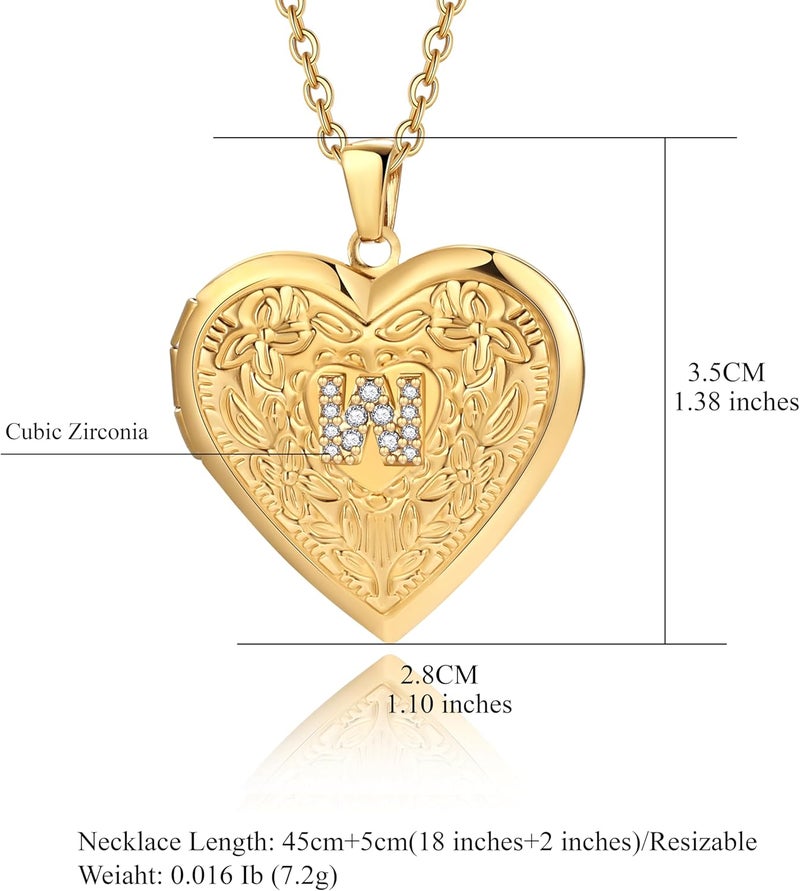 Badu Gold Initial A-Z Necklace for Women Heart Photo Lockets that Hold Picture Love Image Cubic Zirconia Necklace - Image 1